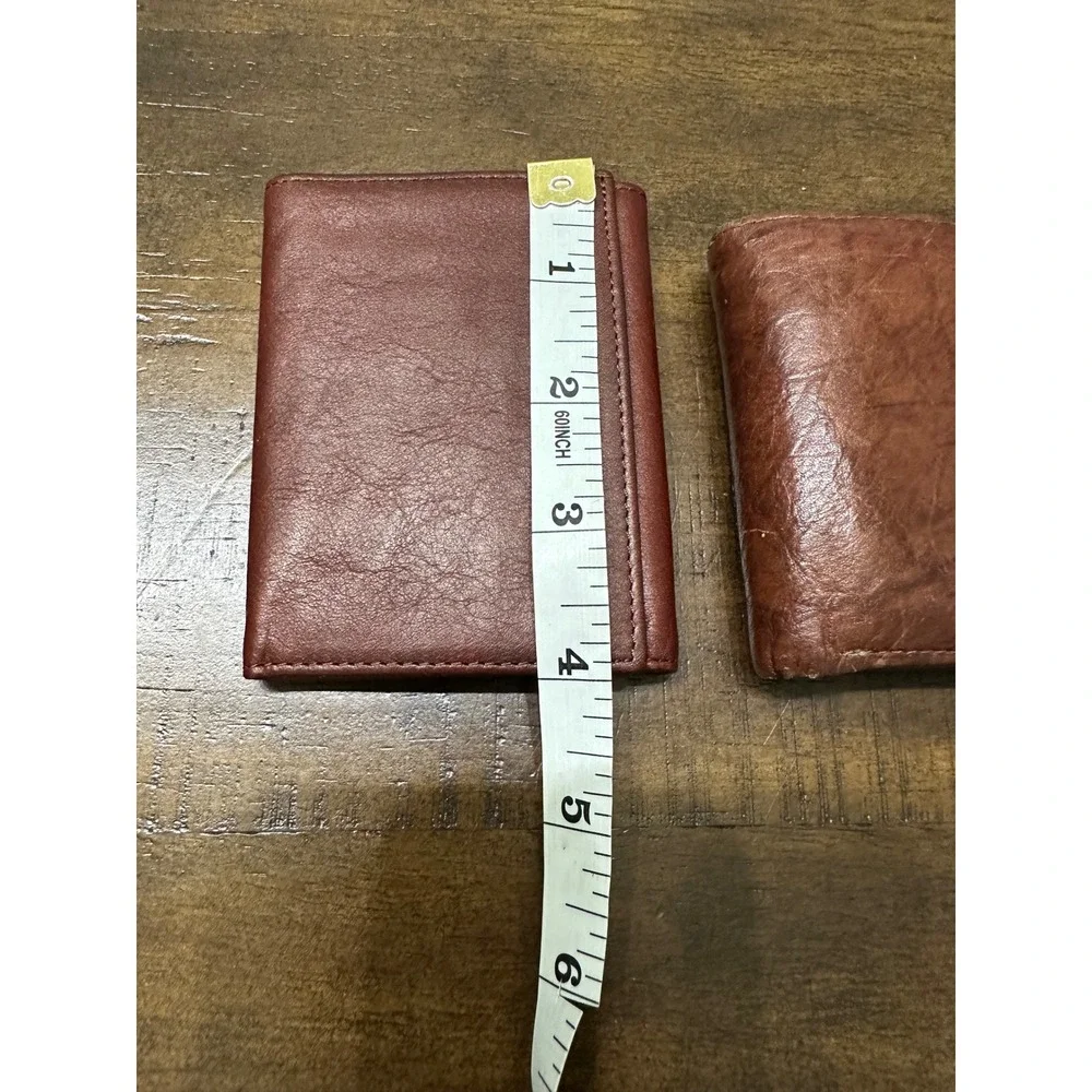 Mens Vintage Brown Genuine‎ Leather Wallet Lot Bifold Trifold Set Zipper Pocket